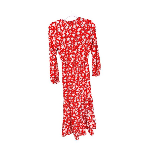Zara Red Floral Print Faux Maxi with Ruffle Neck Accent - Picture 3 of 3